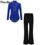 TiaoBug – Completo da Ballo Latino per Bambini con Body a Strass e Pantaloni Elasticizzati per Competizioni