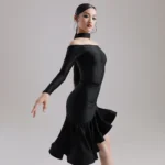 Vennystyle – Abito da Allenamento Latino Donna in Maglia Nera con Maniche Lunghe Separate - immagine 3
