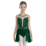 TiaoBug – Abito da danza lirica e pattinaggio artistico per ragazze, body con strass e tutu in chiffon trasparente - immagine 3