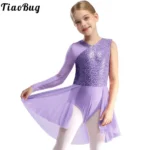TiaoBug – Abito da danza contemporanea per bambine, monospalla con paillettes e gonna in rete per lirica, balletto e spettacoli
