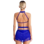 TiaoBug – Body da danza latina con frange e strass per donna, senza maniche, schiena scoperta, perfetto per samba, tango e pattinaggio artistico - immagine 2