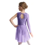 TiaoBug – Abito da danza contemporanea per bambine, monospalla con paillettes e gonna in rete per lirica, balletto e spettacoli - immagine 2