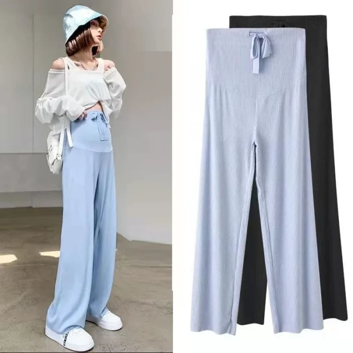Pantaloni larghi moda estiva a 6 colori per donne incinte pantaloni dritti a gamba larga traspiranti abbigliamento premaman regolabile - immagine 4