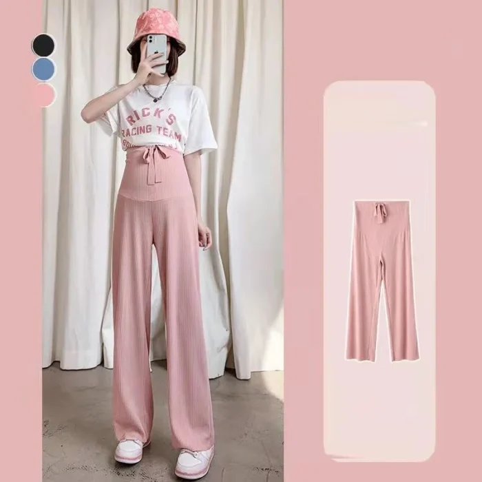 Pantaloni larghi moda estiva a 6 colori per donne incinte pantaloni dritti a gamba larga traspiranti abbigliamento premaman regolabile - immagine 5