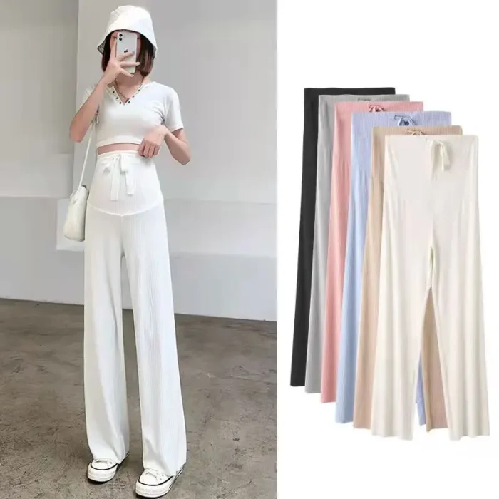 Pantaloni larghi moda estiva a 6 colori per donne incinte pantaloni dritti a gamba larga traspiranti abbigliamento premaman regolabile - immagine 3