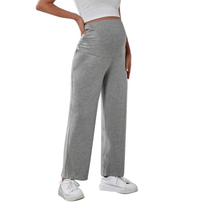 DDAXMM – Pantaloni Premaman Elasticizzati a Gamba Larga con Copertura Totale della Pancia e Tasche - immagine 4