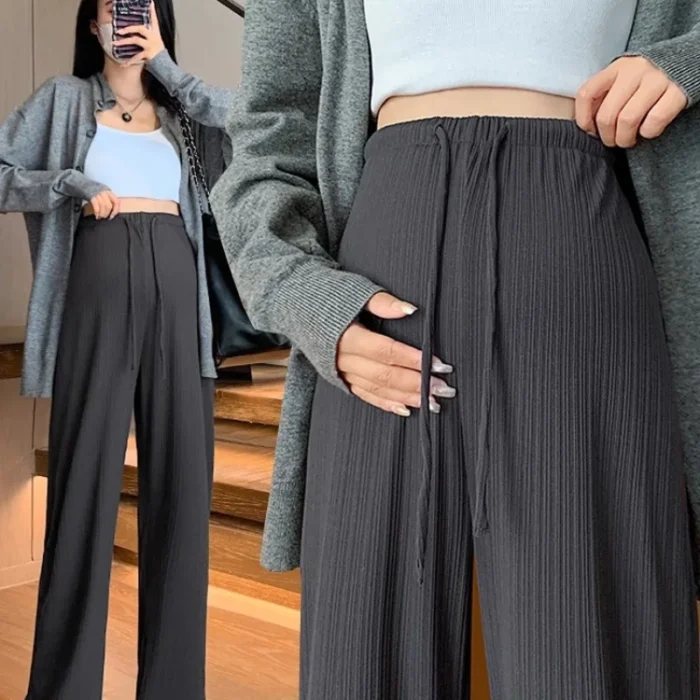 LiviaMum – Pantaloni Premaman a Gamba Larga con Coulisse, Stile Casual Senza Fascia Addominale - immagine 2