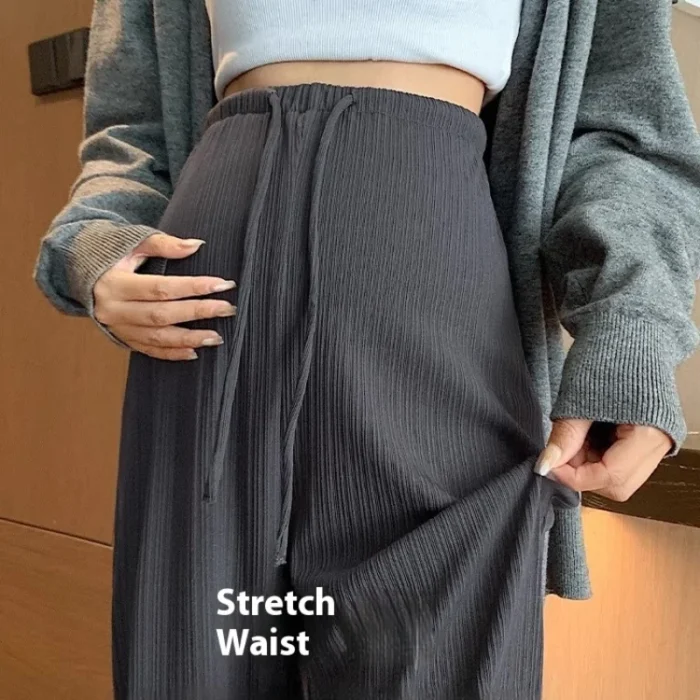 LiviaMum – Pantaloni Premaman a Gamba Larga con Coulisse, Stile Casual Senza Fascia Addominale - immagine 3