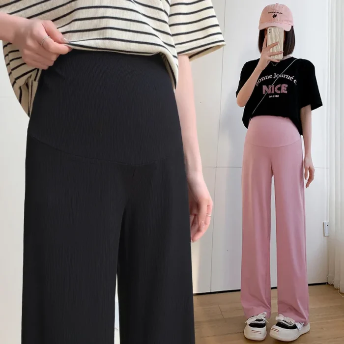 LineaMamma – Pantaloni Premaman a Gamba Larga con Strisce Verticali, Comodi e Versatili - immagine 1