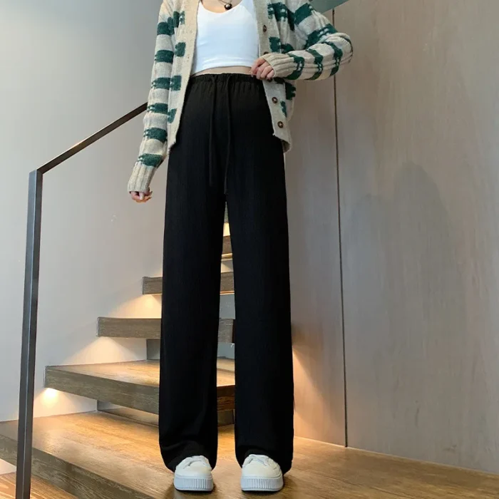 LiviaMum – Pantaloni Premaman a Gamba Larga con Coulisse, Stile Casual Senza Fascia Addominale - immagine 4