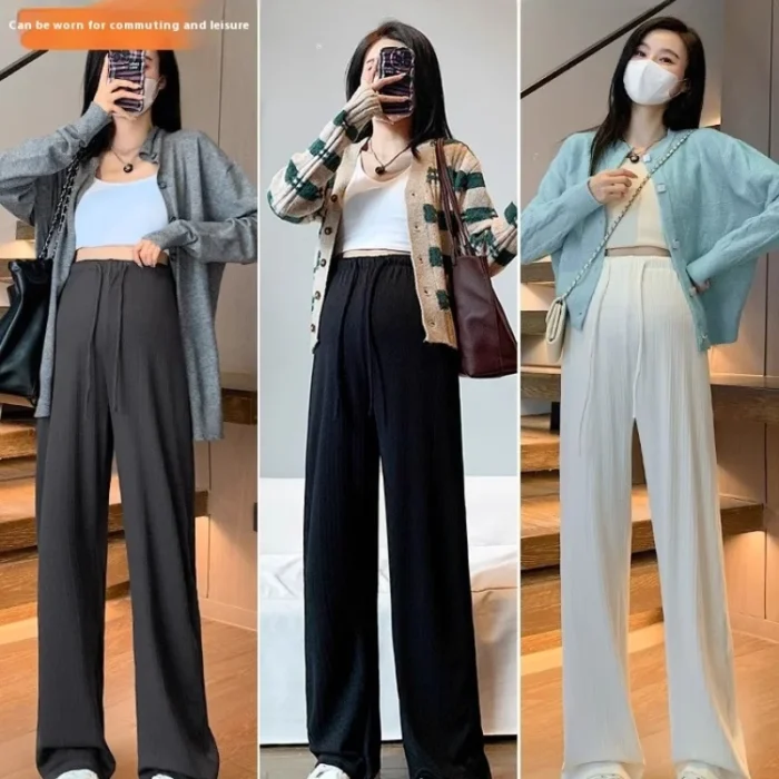 LiviaMum – Pantaloni Premaman a Gamba Larga con Coulisse, Stile Casual Senza Fascia Addominale - immagine 1