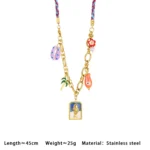 Doyours – Collana a corda intrecciata colorata con ciondoli marini in acciaio inox placcato oro - immagine 6