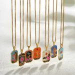 Doyours – Collana carte dei tarocchi smaltate in acciaio inox placcato oro 18K (Sole, Luna, Stella, Imperatore, Occhio del Diavolo) - immagine 4