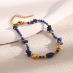 Doyours – Bracciale irregolare con perline blu in pietra naturale e acciaio inox placcato oro 18K - immagine 3