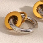 Doyours – Orecchini a cerchio triplo irregolare in acciaio inox bicolore oro/argento placcati 18K - immagine 5