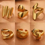 Doyours – Anello aperto geometrico irregolare in acciaio inox placcato oro 18K regolabile