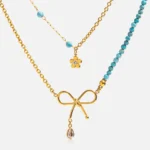 Doyours – Collana girocollo a doppio strato in acciaio inox blu turchese con fiore in zircone - immagine 6