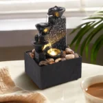 NatureGlow – Fontana da Tavolo con Cascata a 3 Livelli, Luci Soffuse e Ciottoli Naturali, per Meditazione e Relax - immagine 2