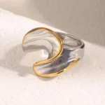 Doyours – Anello geometrico intrecciato bicolore in acciaio inox placcato oro 18K - immagine 5