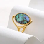 Doyours – Anello ovale girevole double face con conchiglia bianca e abalone placcato oro 18K - immagine 5