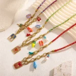 Doyours – Collana a corda intrecciata colorata con ciondoli marini in acciaio inox placcato oro