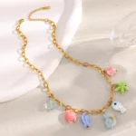 Doyours – Collana con ciondoli marini in ceramica (pesce, stella marina, tartaruga, conchiglia) in acciaio inox regolabile - immagine 4