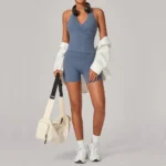 Completo yoga 2 pezzi donna con top corto e pantaloncini