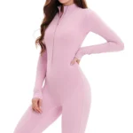 Tuta intera fitness donna a maniche lunghe con zip