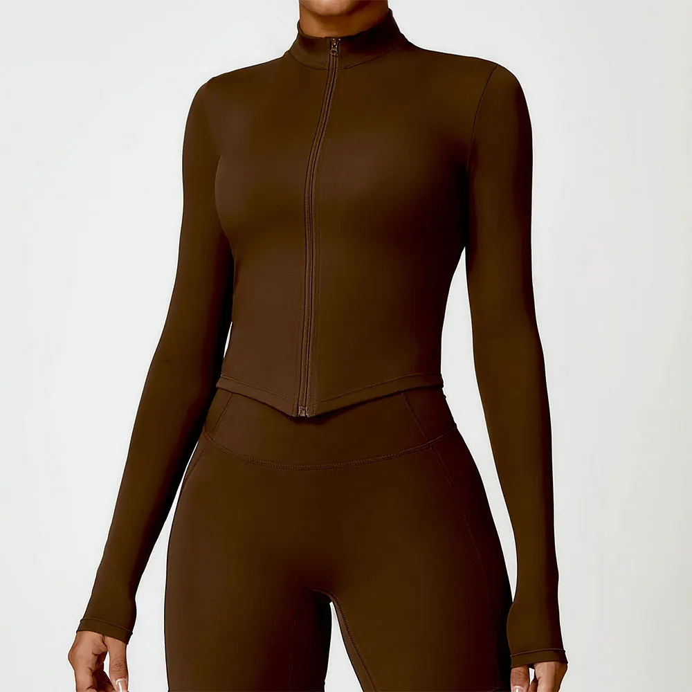 kf-Sd8500a7f3ec942f0aed7d2188309a1e5c Top sportivo donna a maniche lunghe con zip per palestra e yoga - immagine 1