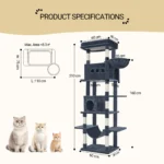 Albero tiragraffi per gatti 210 cm con cuccia e giochi - immagine 6