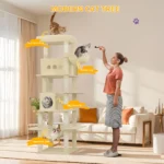 Albero tiragraffi per gatti 210 cm con cuccia e giochi - immagine 3