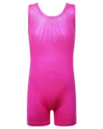 Body ginnastica ragazza senza maniche con strass hot pink
