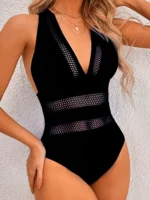 Costume intero donna mesh con scollo profondo push up - immagine 3