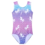 Body ginnastica bambina blu viola con cavallo cartoon - immagine 3