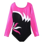 Body ginnastica bambina manica lunga nero e fucsia - immagine 3