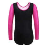 Body ginnastica bambina manica lunga nero e fucsia - immagine 2