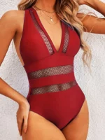 Costume intero donna mesh con scollo profondo push up - immagine 4