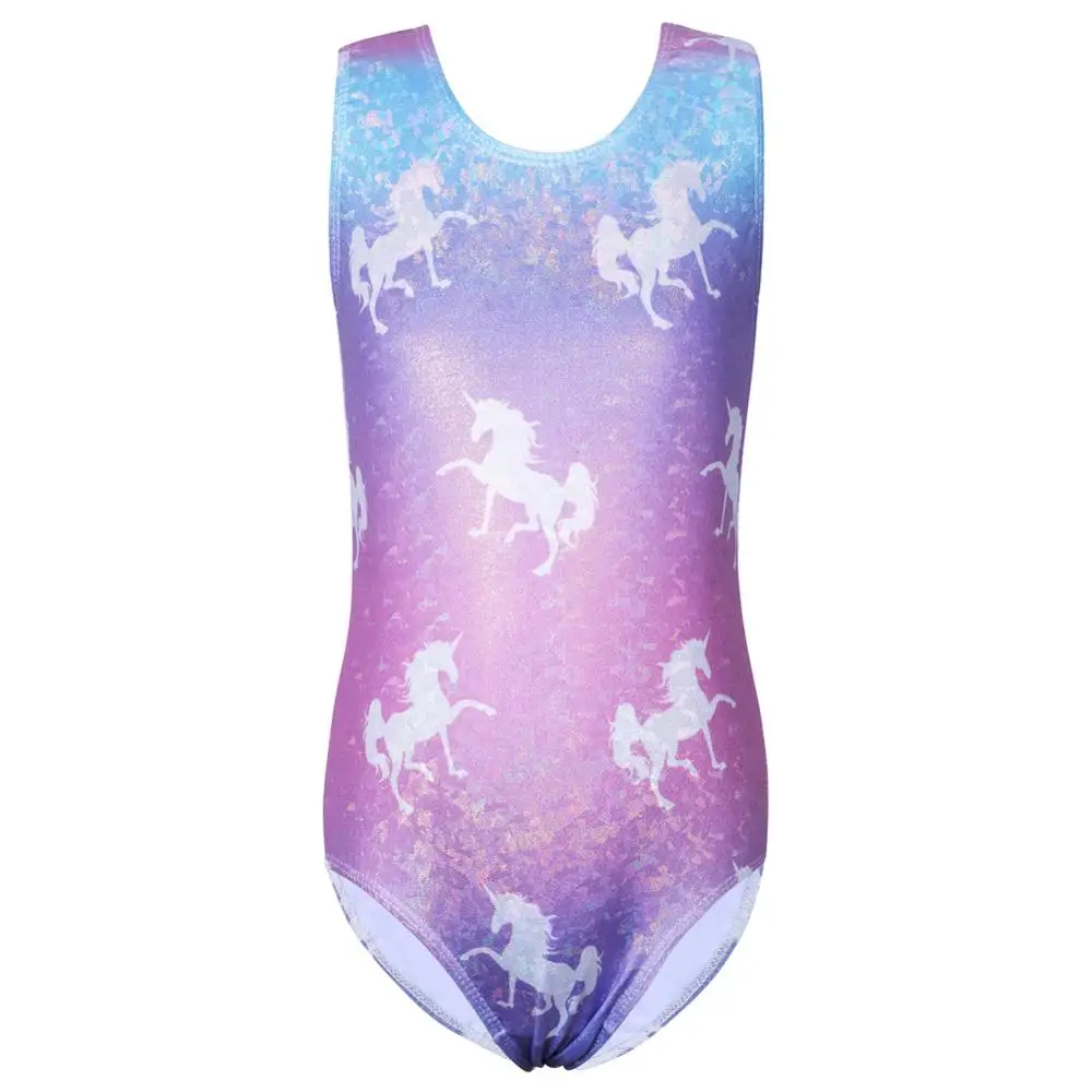kf-Hceda1b9368c44fdd9e87bea9d63e0fdb4 Body ginnastica bambina blu viola con cavallo cartoon - immagine 1