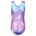 Body ginnastica bambina blu viola con cavallo cartoon - immagine 2