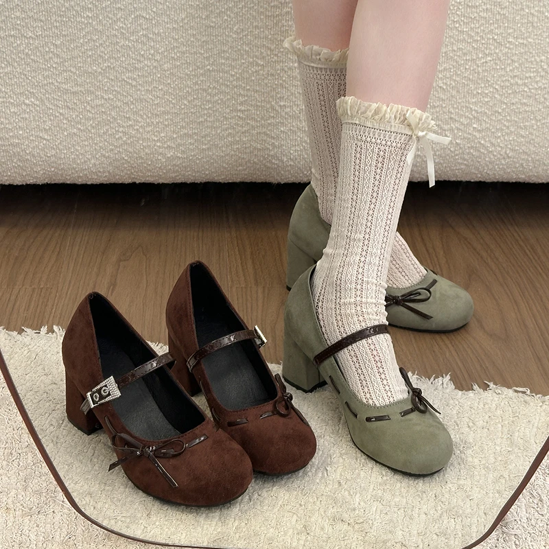 kf-S00e0fbd583b8480d99e0db1422407b29C Scarpe Mary Jane donna tacco spesso con strass e cinturino - immagine 1