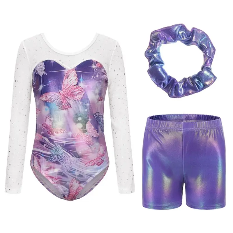 kf-S0109e937e0a946f5a19af57571ed4760h Body danza bambina manica lunga con paillettes e shorts - immagine 1