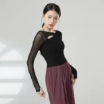 Top da ballo donna a maniche lunghe con inserti in rete - immagine 4