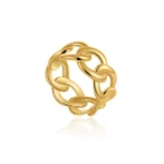 Anello donna catena cubana larga in acciaio dorato - immagine 6