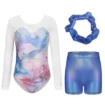 Body danza bambina manica lunga con paillettes e shorts - immagine 2
