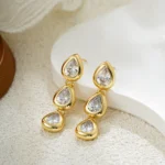 Orecchini pendenti a goccia a tre strati placcati oro 18K