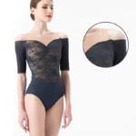 Body da balletto donna in pizzo con spalle scoperte