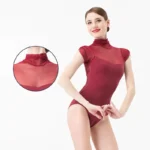 Body ballet donna a collo alto con pieghe, manica corta - immagine 3
