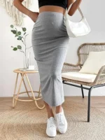 Gonna premaman lunga a vita alta in maglia a coste - immagine 4
