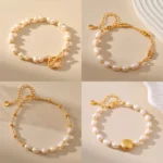 Bracciale donna con perle d’acqua dolce e catena oro