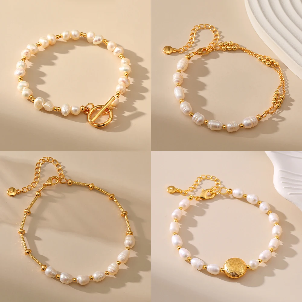 kf-S1351a400463b421ab9b33e8044d4f5d2q Bracciale donna con perle d’acqua dolce e catena oro - immagine 1